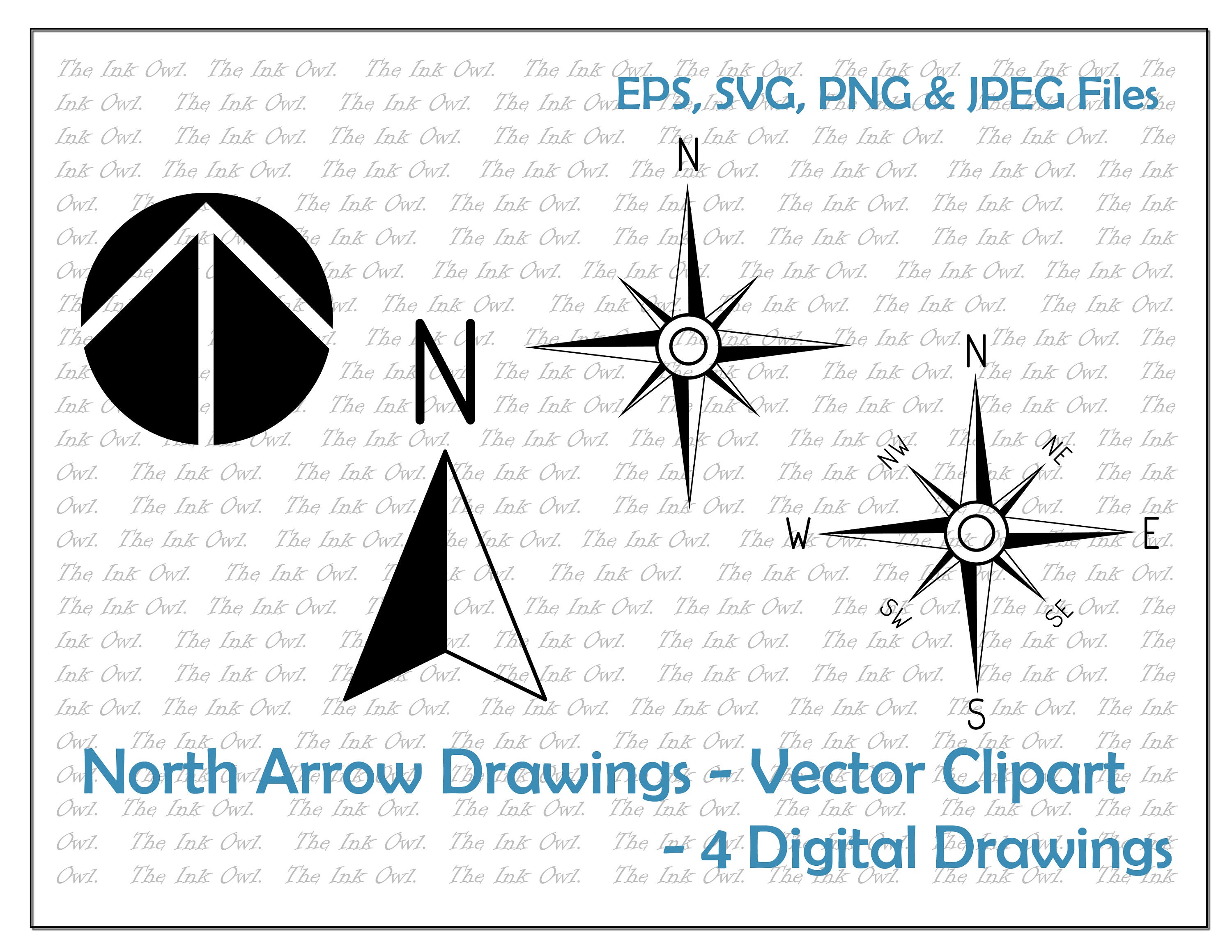 North Arrow Compass Vector Clipart Set Map Direction Graphic Camping PNG JPG SVG Eps