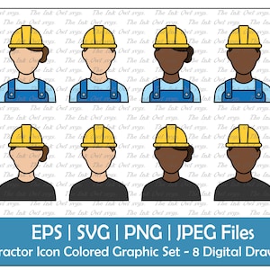 Carpenter with Hard Hat and Overalls Icon Vector Clipart Set / Color Graphic / Contractor Profile Template / PNG, JPG, SVG, Eps