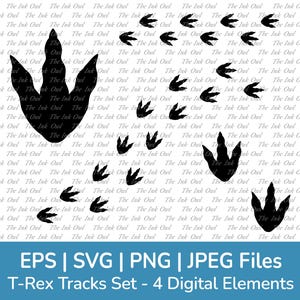 Ensemble de clipart empreintes de pas de T-Rex et traces de marche / étapes du chemin du dinosaure Tyrannosaurus Rex / droit, incurvé, unique / Svg, Png, Eps, Eps