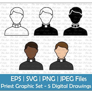 Priester Hirten Icon Vektor Clipart Set / Outline & Stempel Zeichnung Grafik / Profil Vorlage / PNG, JPG, SVG, Eps