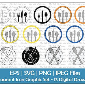 Restaurant Logo Vektor Clipart / Umriss, Silhouette Stempel & Farbe Zeichnung Illustrationen / Icon / PNG, JPG, SVG, Eps