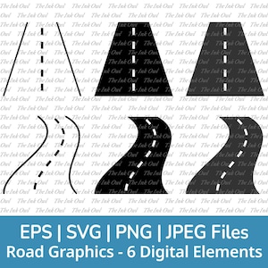 Road Svg Vector Clipart Set / Outline & Stamp Silhouette Drawing Graphic / Straight and Winding / Png, Svg, Eps, Jpg