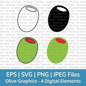 Dibujo de aceituna, clipart vectorial, contorno, silueta de sello e ilustración a color, gráficos, comida, PNG, SVG, JPG, EPS