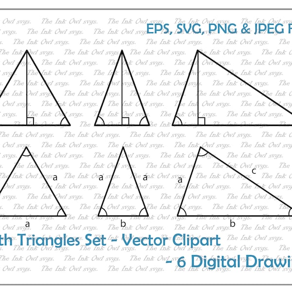Math Triangle Types Vector Clipart Set / Isósceles, Equilátero, Diagramas de ángulo escaleno / Educativo / PNG, JPG, SVG, Eps