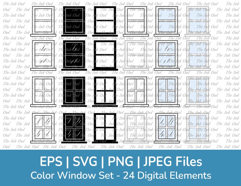 Multiple Window Outlined Cartoon Window Vector Clipart Set / Outline, Stamp Silhouettes & Color ...