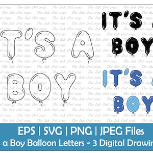 To chłopiec balonik list tekstowy clipart / zarys tekstu grafiki / baner z informacją o płci dziecka / sublimacja / PNG, JPG, svg, Eps