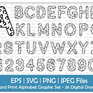 Leopard Print Alphabet Letters & Numbers Vector Clipart / Stamp Text Graphics / ABC 123 Font Banners / Animal Pattern / PNG, JPG, svg, Eps