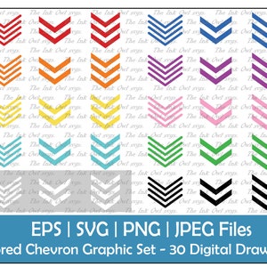 Chevron-ikonvektor Clipart-set / Färgad ritningsgrafik / Punktlistapilar / Kommersiellt bruk / Flerfärgad / PNG, JPG, SVG, Eps