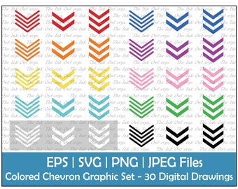 Chevron Icon Vector Clipart Set / Colored Drawing Graphics / Bullet List Arrows / Commercial Use / Multi-Colored / PNG, JPG, SVG, Eps