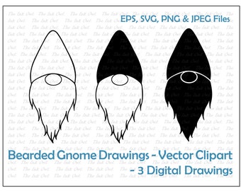 Bearded Gnome Vector Clipart / Outline & Stamp Drawing - Etsy