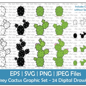 Cute Desert Cactus Vector Clipart / Contorno, silueta y gráfico de color / Sublimación de plantas / con espinas o espinas / PNG, JPG, SVG, Eps