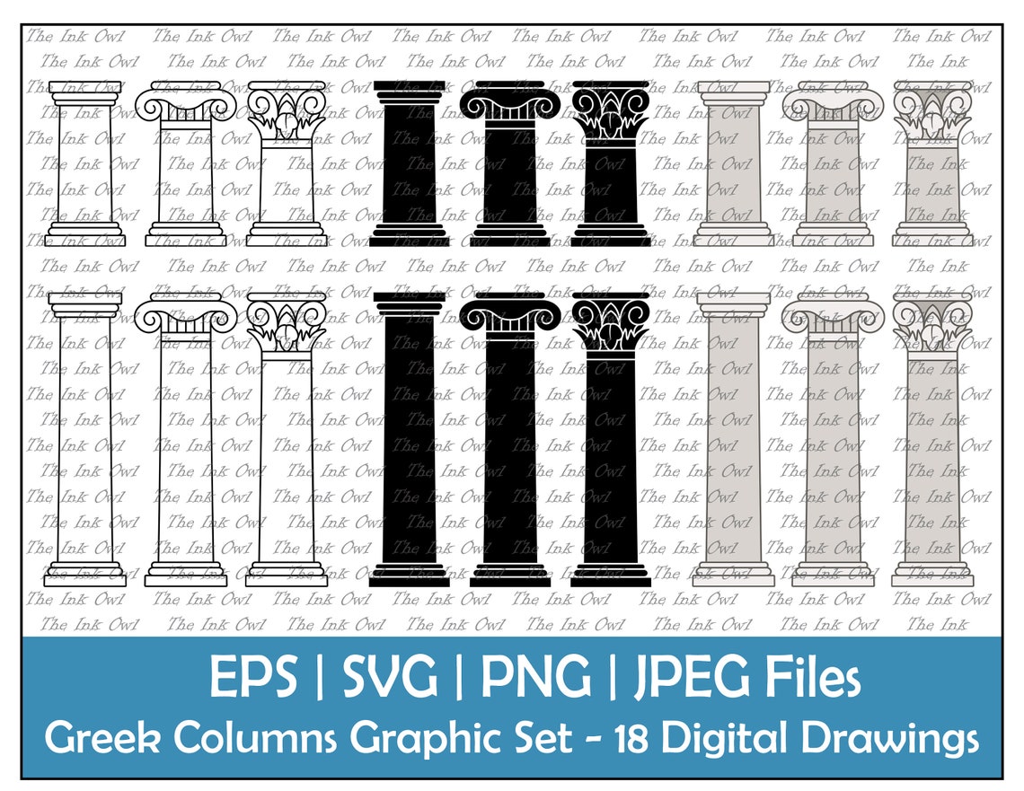 Simple Greek Column Vector Clipart Set / Outline, Silhouette & Color ...