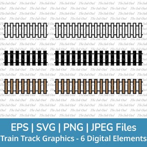 Simple Train Tracks Svg Vector Clipart Set / Outline, Silhouette Stamp & Color Graphics / Railroad / Straight / Svg, Png, Eps, Jpg