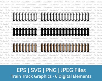 Simple Train Tracks Svg Vector Clipart Set / Outline, Silhouette Stamp & Color Graphics / Railroad / Straight / Svg, Png, Eps, Jpg