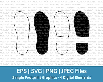 Set di clipart vettoriali in formato SVG con impronta di piede di scarpa / Silhouette grafica con contorno e timbro / Semplici passaggi / PNG, Jpg, SVG, EPS