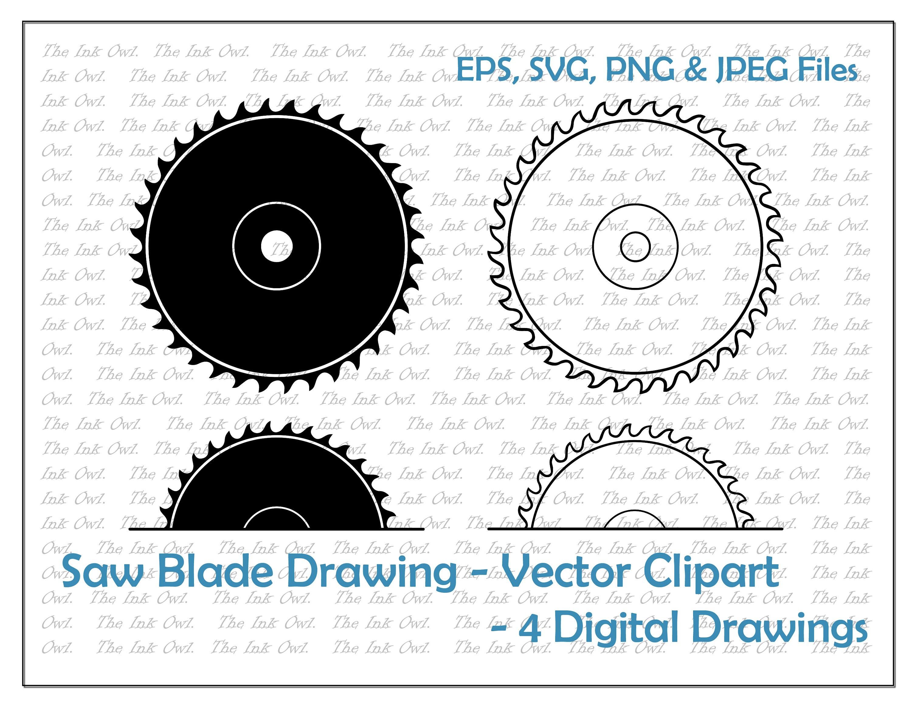 Circular Saw Blade Vector Clipart / Outline & Stamp Drawing Etsy