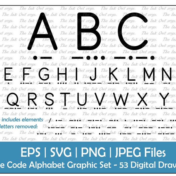 Morse Code Alphabet Letters Vector Clipart Set / Stamp Text Graphics / ABC 123 Font Banners / PNG, JPG, svg, Eps