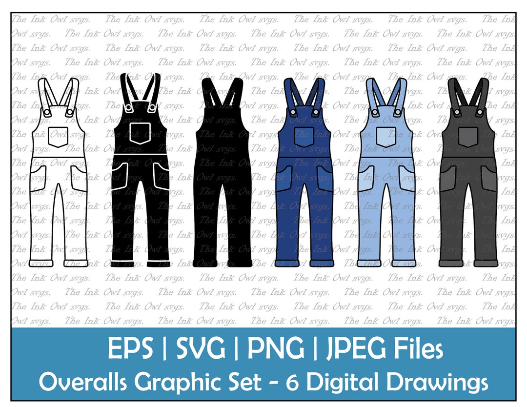 Overalls Set Vector Clipart / Outline & Stamp Drawing Illustrations
