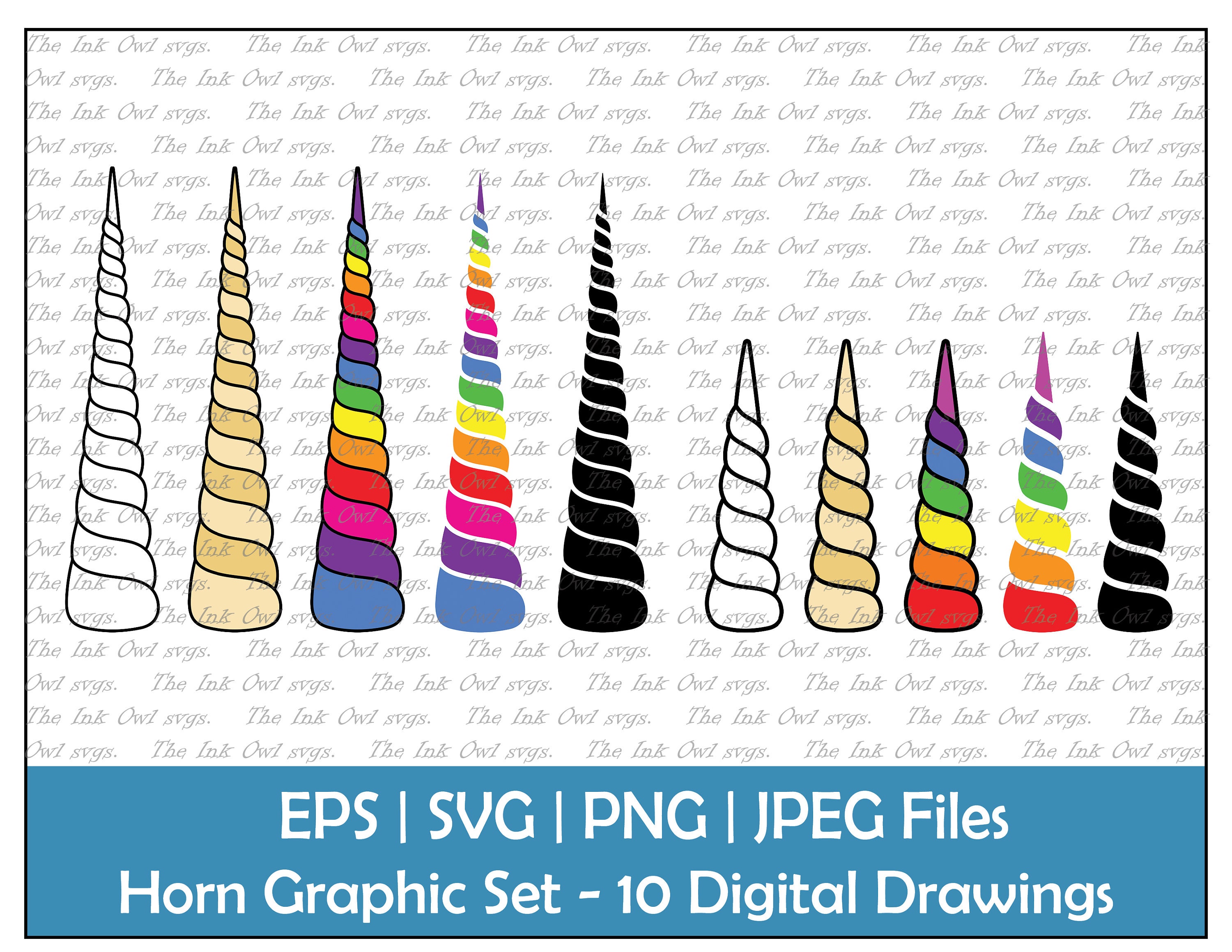 Unicorn Horn Vector Clipart Set / Outline Stamp and Rainbow Etsy UK