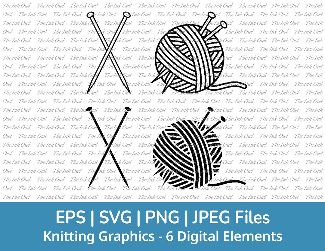 Knitting Needles and Yarn Svg Vector Clipart Set / Outline & Silhouette ...