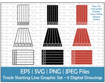 Running Track Starting Line Clipart Set / Outline & Stamp Graphic / Track and Field Athletics / Sprint / Commercial Use / PNG, JPG, SVG, Eps