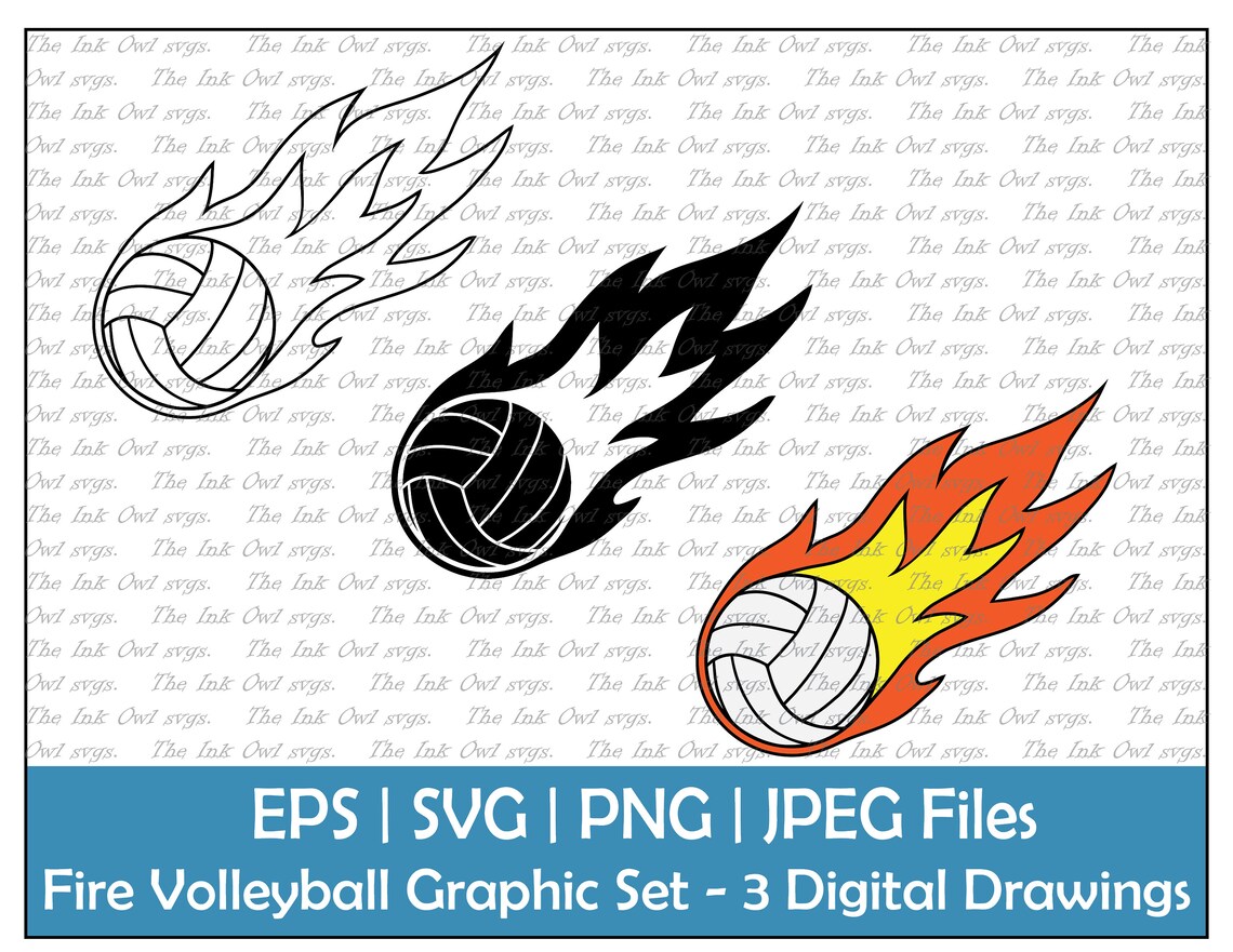 Volleyball With Flames Vector Clipart Set / Outline and Etsy