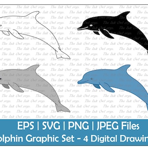 Delphin Springen Vektor Clipart / Umriss & Stempel Zeichnung Grafik / PNG, JPG, SVG, Eps