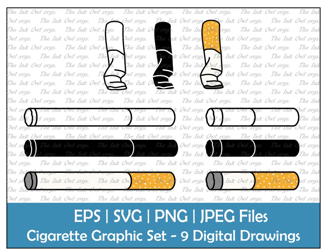 Cigarette and Butt Vector Clipart / Outline &amp; Stamp Graphic / Smoking ...