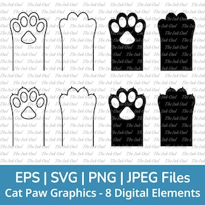 Kat poten en klauwen Vector Clipart Set / omtrek & stempel silhouet tekening illustraties / Png, Jpg, Svg, Eps