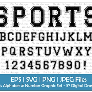 Sports or Academic Alphabet & Numbers Vector Clipart / College Style Graphic Text Font / Sublimation / ABC 123 Logos / Png, Jpg, Svg, Eps