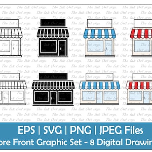 Winkel Store Front Building Vector Clipart Set / Outline & Stamp Drawing Graphic / PNG, JPG, SVG, Eps