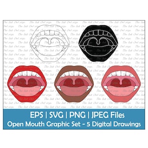 Open mond vector clipart/omtrek, silhouet stempel & kleur tekening afbeelding/sublimatie/PNG, JPG, SVG, Eps