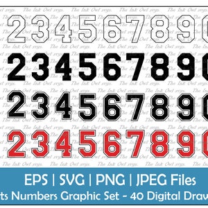 Numéros sportifs ou académiques Clipart vectoriel / Graphismes de style collégial / Sublimation / Numéros de maillot / PNG, JPG, Svg, Eps