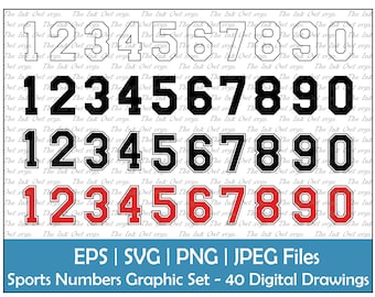 Números deportivos o académicos Vector Clipart / College Style Graphics / Sublimación / Números de camiseta / PNG, JPG, SVG, EPS