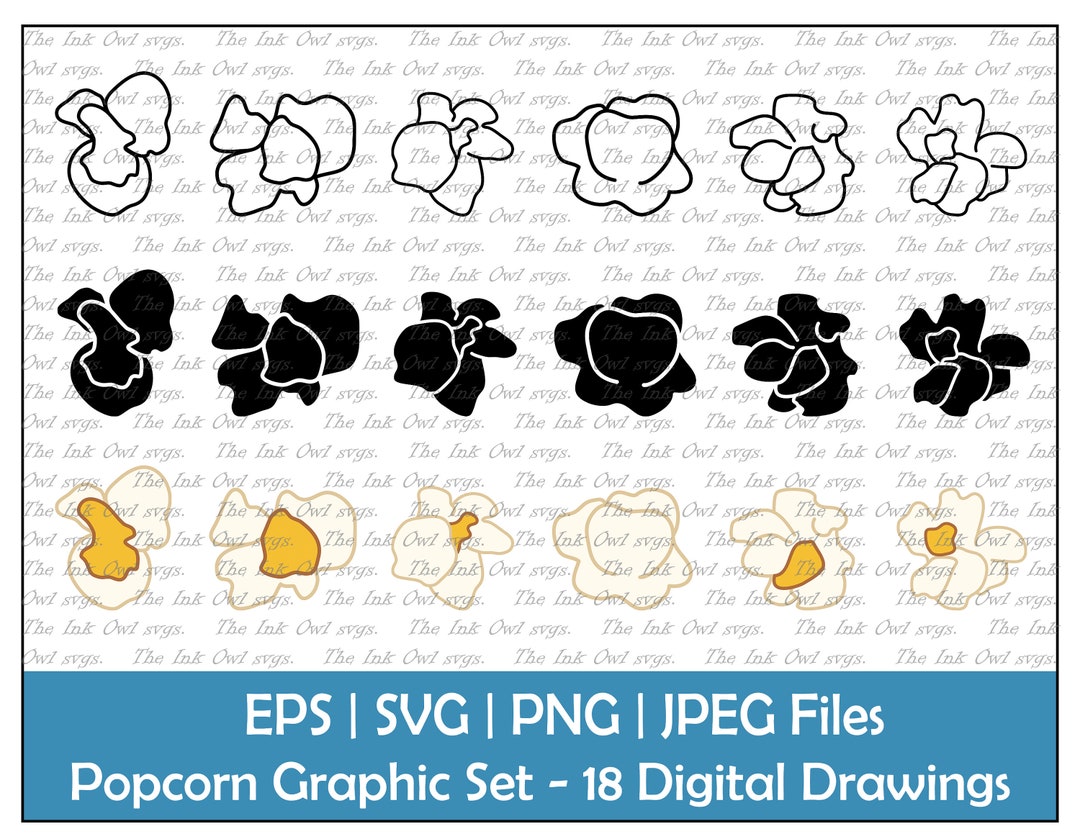 Popcorn Kernels Vector Clipart Set / Outline, Stamp and Color Graphic ...