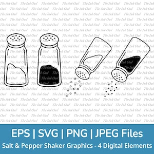 Salt and Pepper Spice Shakers Vector Clipart / Outline & Stamp Drawing Illustrations / Baking cooking ingredients / Png, Jpg, Svg, Eps