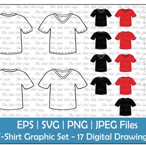 T shirt Jersey Outline Vector Clipart Drawing / Illustration and Stamp Graphics / V neck and crew / Commercial Use / PNG, JPG, SVG, Eps