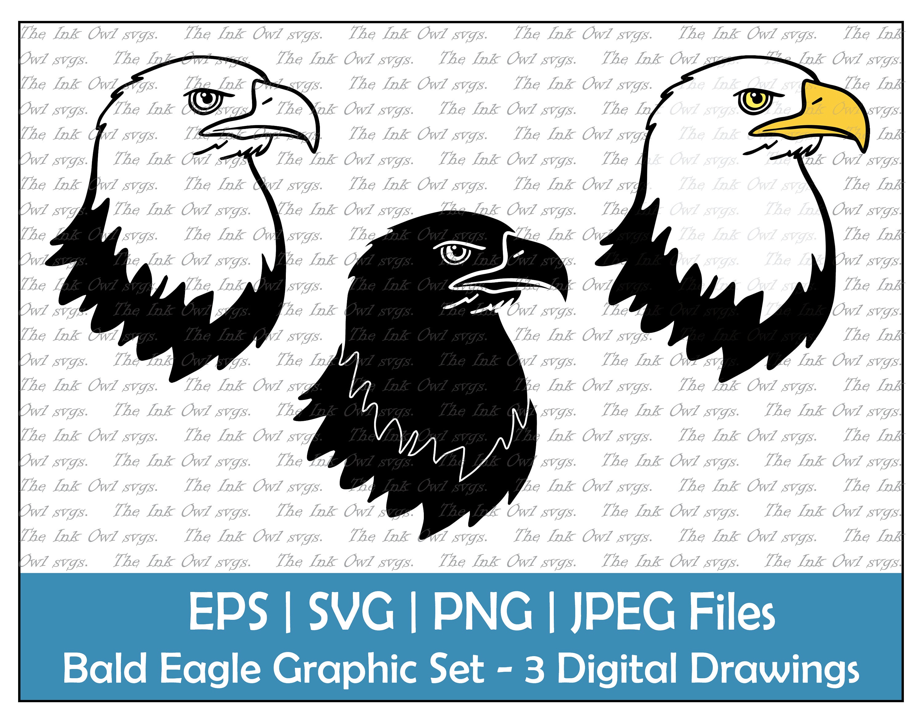 Bald Eagle Head Vector Clipart Set / Outline Silhouette Stamp - Etsy UK