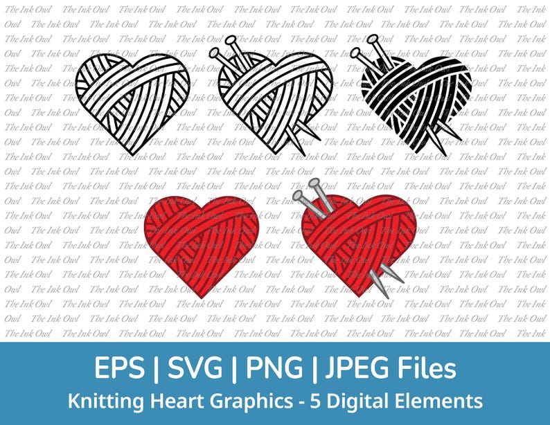 Knitting Needles and Yarn Heart Svg Design Vector Clipart / Outline ...