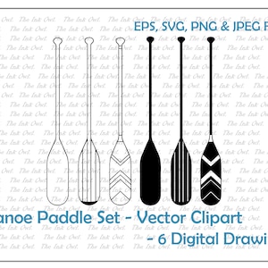 Canoe Paddle Vector Clipart Set / Illustrations de dessins de contour et de timbre / Activités de plein air de camping / Utilisation commerciale / PNG, JPG, SVG, Eps