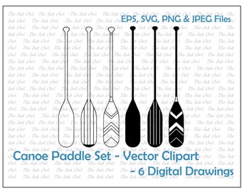 Canoe Paddle Vector Clipart Set / Outline & Stamp Drawing Illustrations / Camping Outdoor Activities / Commercial Use / PNG, JPG, SVG, Eps