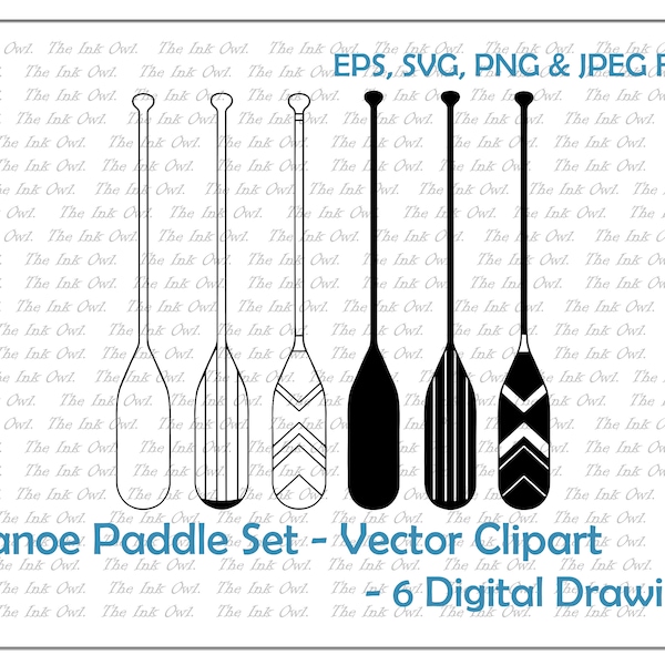Canoe Paddle Vector Clipart Set / Outline & Stamp Drawing Illustrations / Camping Outdoor Activities / Commercial Use / PNG, JPG, SVG, Eps