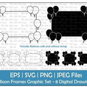Ballon Rahmen RandKarte Clipart Set / Umriss und Stempel Grafik / Party Dekoratives Element / Quadrat und Rechteck / PNG, JPG, SVG, Eps