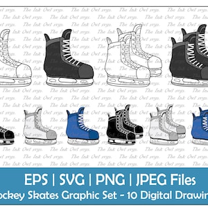 Hockey Ice Skates Vector Clipart Set / Outline, Silhouette Stamp & Color Graphics / Winter Sublimation Digital Sticker / Png, Jpg, Svg, Eps
