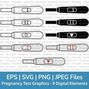 Schwangerschaftstest Clipart Set / Umriss & Stempel Grafik / Positiv, Negativ, Herz / PNG, JPG, SVG, Eps