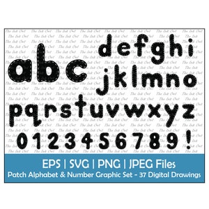 Kleine letters silhouet patch steek alfabet letter en nummer vector clipart / overzicht tekst graphics / ABC 123/naaien / png, svg, jpg, eps