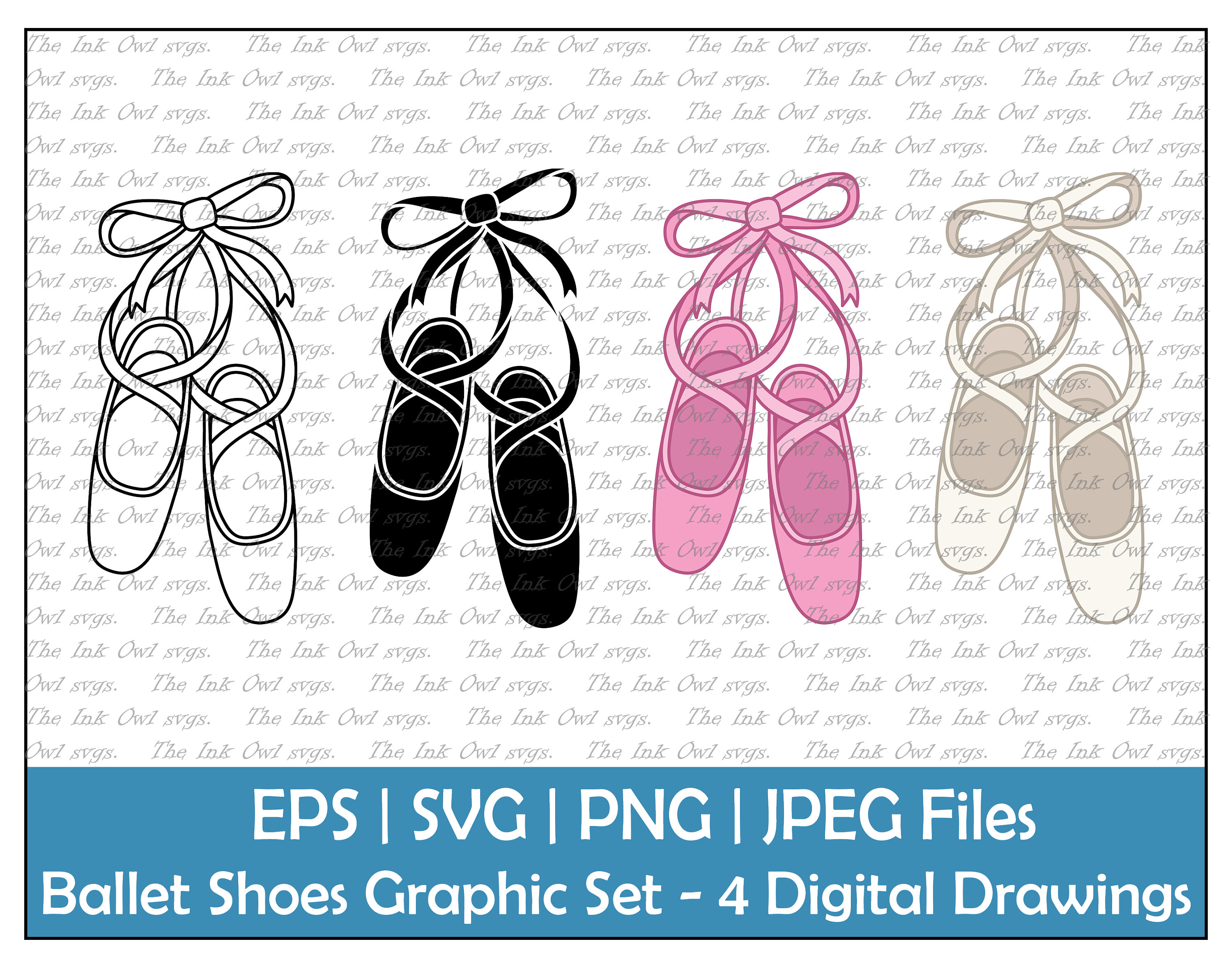 Ballet Shoes With Ribbon Vector Clipart Set / Outline & Stamp Etsy