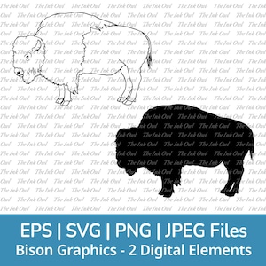 American Bison Vector Clipart / Outline & Stamp Drawing Illustrations / Buffalo / PNG, JPG, SVG, Eps