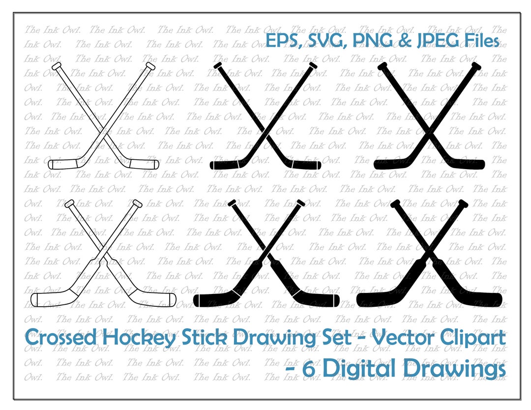 Crossed Hockey Sticks Vector Clipart Set / Outline & Stamp Drawing