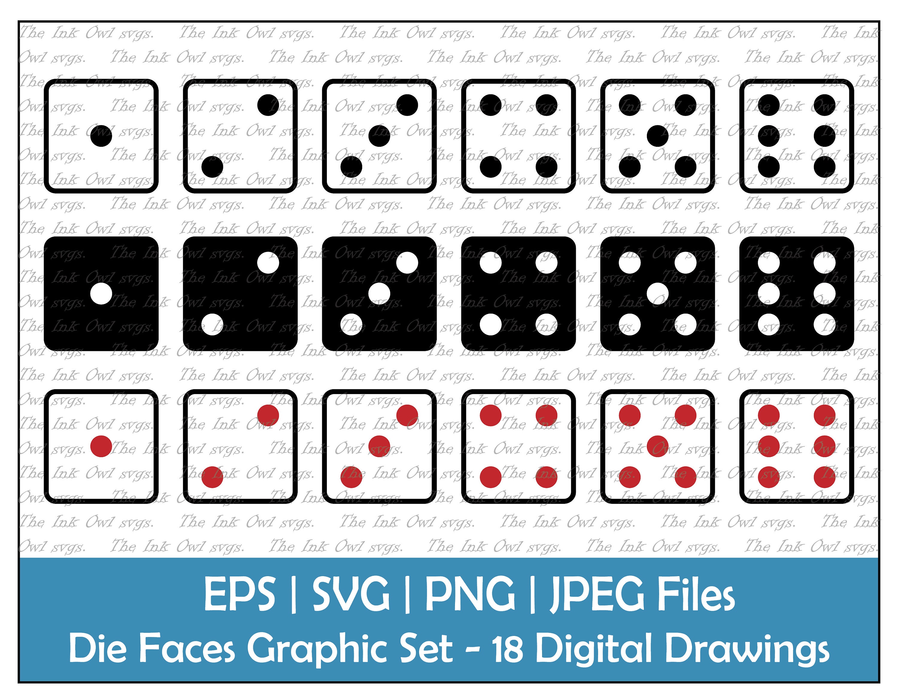 Dice Faces Vector Clipart Set / Outline & Stamp Drawing Etsy Israel